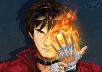 Rule 34 | 1boy, blood rivals, chris hollway (blood rivals), fire, kalinocs, lazyaf, male focus, smile, sunglasses