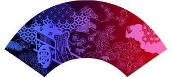 Rule 34 | absurdres, cart, cloud, flower, goshoguruma, hexagon, highres, honeycomb pattern, no humans, pyorling, saigyouji yuyuko, saigyouji yuyuko's fan design, shippou (pattern), touhou, transparent background