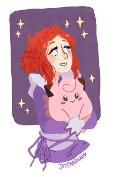 Rule 34 | 1girl, blue eyes, blush, blush stickers, clefairy, closed mouth, commentary, cropped torso, crossover, english commentary, eyelashes, fan request, fang, freckles, gen 1 pokemon, hair bun, holding, holding pokemon, joypandaah, kyokugen dasshutsu, kyokugen dasshutsu adv: zennin shibou desu, long sleeves, luna (kyokugen dasshutsu), nintendo, orange hair, pokemon, pokemon (creature), purple shirt, shirt, sidelocks, single side bun, smile, sparkle, tumblr ask, vest, white vest