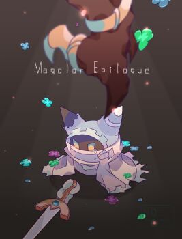 absurdres commentary_request highres holding holding_sword holding_weapon interdimensional_magolor kirby's_return_to_dream_land_deluxe kirby_(series) kujiramaru magolor magolor_epilogue master_crown_(tree) nintendo no_humans rayman_limbs solo_focus sword tears torn_clothes twitter_username watermark weapon yellow_eyes