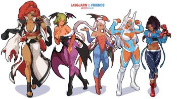 Rule 34 | 5girls, :d, alternate costume, animal ears, arm across chest, arm up, armpit peek, arms up, artist name, baiken, baiken (cosplay), bare shoulders, black boots, black choker, black sandals, bleach, blue eyes, blue leotard, blue lips, blue pantyhose, boku no hero academia, boots, breasts, cammy white, cammy white (cosplay), center opening, choker, cleavage, cleavage cutout, clenched hands, closed mouth, clothing cutout, collarbone, commentary, cosplay, covered navel, crop top, cropped jacket, cross-body stretch, crossover, dark-skinned female, dark skin, darkstalkers, demon wings, domino mask, elbow cutout, elbow gloves, english commentary, eye mask, eyepatch, facial mark, facing viewer, female focus, fingerless gloves, fire emblem, fire emblem heroes, flexing, frills, full body, gloves, guilty gear, guilty gear strive, hand on own chest, hands up, head wings, heart cutout, high heels, highleg, highleg leotard, holding, japanese clothes, katana, knee boots, laegjarn (fire emblem), laevatein (fire emblem), large breasts, leotard, lilith (darkstalkers), lilith (darkstalkers) (cosplay), long eyelashes, long hair, looking at viewer, mask, meziosaur, mirko, mma gloves, morrigan aensland, morrigan aensland (cosplay), multiple girls, navel, nintendo, open mouth, pants, pantyhose, parted bangs, purple pantyhose, rabbit ears, rabbit girl, rabbit tail, rainbow mika, rainbow mika (cosplay), red boots, red eyes, red hair, sandals, scar, scar on face, shihouin yoruichi, short hair, shoulder cutout, siblings, simple background, sisters, small breasts, smile, solo, standing, street fighter, street fighter 6, stretching, sword, tail, tail through clothes, the legend of zelda, the legend of zelda: breath of the wild, thick thighs, thighs, tight clothes, tight pants, toned, toned female, trait connection, twintails, urbosa, very long hair, weapon, white background, white boots, white hair, wings, wrestling mask, wrestling outfit