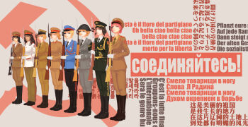 6+girls absurdres belt black_gloves boots breast_pocket china chinese_text collared_shirt communism cuba cyrillic east_germany german_text girls'_frontline gloves hammer_and_sickle hat helmet highres hungarian_army hungarian_people's_army hungarian_people's_republic hungary italian_text korean_people's_army korean_text military military_dress_uniform military_uniform multiple_girls nationale_volksarmee necktie north_korea peaked_cap people's_liberation_army pocket poland polish_army shirt shoulder_boards simonov_(girls'_frontline) soviet soviet_army type_59_(artist) white_gloves yugoslavia