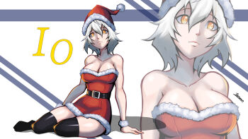 1girl bare_shoulders breasts christmas cleavage code_vein highres io_(code_vein) large_breasts thighhighs
