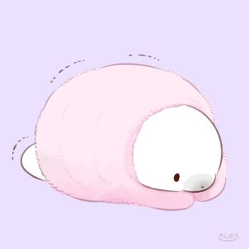 animal animal_focus blanket commentary_request mofupiyo motion_lines no_humans original purple_background seal_(animal) simple_background wrapped_in_blanket