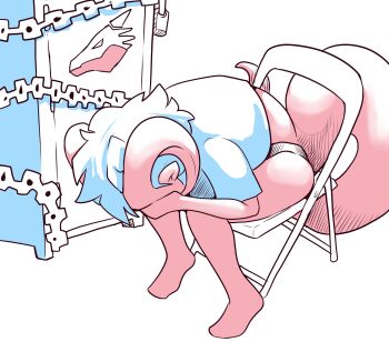 1girl chain chair chastity_belt colored_skin horns indie_virtual_youtuber melissa_belladonna no_nut_november red_skin safe_(container) tail