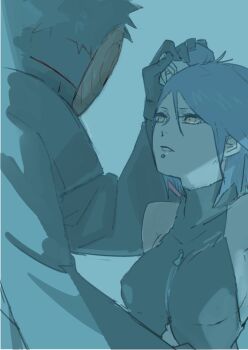 1boy 1girl akatsuki_(naruto) akatsuki_uniform bare_shoulders black_hair breasts clothing_cutout dress face_piercing flower gloves hair_flower hair_ornament hand_on_another&#039;s_head highres konan_(naruto) lip_piercing looking_at_another mask meitarou naruto_(series) naruto_shippuuden navel_cutout orange_eyes parted_lips piercing purple_hair short_hair sideboob sleeveless tobi_(naruto) uchiha_obito zipper_pull_tab