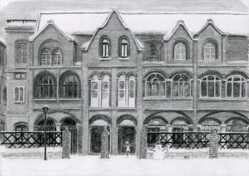 Rule 34 | 1girl, architecture, building, coat, commentary request, commission, graphite (medium), greyscale, highres, irogawara naomitu, long hair, monochrome, original, outdoors, scarf, skeb commission, snow, snowman, traditional media, wide shot, winter, winter clothes