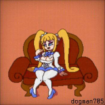 1girl blonde_hair blue_eyes breasts couch digimon digimon_story:_time_stranger dogman705 sitting twintails wide_hips yggdrasill_(digimon)