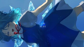 Rule 34 | 1girl, absurdres, blue bow, blue dress, blue eyes, blue hair, blush, bow, cirno, commentary request, detached wings, dress, eneshi, fairy, fairy wings, hair bow, hat, highres, ice, ice wings, open mouth, pinafore dress, puffy short sleeves, puffy sleeves, ribbon, sad, short hair, short sleeves, sleeveless, sleeveless dress, solo, tears, touhou, underwater, wings