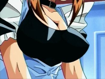 1990s_(style) 1boy 1girl ^_^ ^o^ animated animated_gif apron between_breasts black_dress black_gloves blush bouncing bouncing_breasts breasts brown_hair cleavage closed_eyes coat collar covered_erect_nipples double_bun dress embarrassed english_text fingerless_gloves frilled_dress frills gloves hair_bun hair_ribbon hetero holding holding_pen indoors jiggle lab_coat large_breasts long_sleeves looping_animation maid maid_apron medium_hair nanako_kaitai_shinsho nipples ogami_koyji out_of_frame pen perky_breasts retro_artstyle ribbon rubbing screaming shaking shichigusa_nanako shiny_clothes sidelocks single_hand sitting solo_focus subtitled talking third-party_edit tracing white_apron white_coat white_ribbon yamashita_toshinari