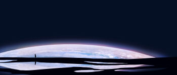 1girl absurdres black_background commentary earth_(planet) english_commentary gracile highres lake original planet scenery solo space