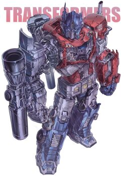 battle_damage blue_eyes damaged gun highres insignia looking_at_viewer machine machinery mecha nameno92372763 no_humans optimus_prime robot science_fiction solo transformers weapon