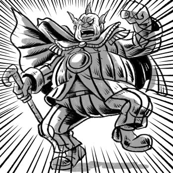 1boy balding belt brooch cane cape clenched_hand don_genie f-zero f-zero_gx formal_clothes greyscale hand_up highres holding holding_cane imamura_takaya jewelry monochrome monocle motion_lines nintendo old old_man open_mouth pinstripe_pattern pinstripe_suit scar scar_across_eye scar_on_face solo speed_lines suit