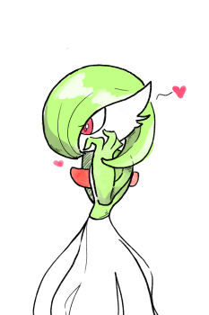 1girl absurdres bob_cut colored_skin female_focus from_side gardevoir gen_3_pokemon green_hair green_skin hands_on_own_cheeks hands_on_own_face hands_up heart highres lovestruck multicolored_skin nintendo pokemon pokemon_(creature) profile raised_eyebrows red_eyes short_hair simple_background solo spoken_heart standing two-tone_skin white_background white_skin yunnos677