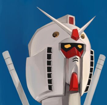 blue_background gundam mecha mobile_suit mobile_suit_gundam no_humans orange_eyes portrait quality robot rx-78-2_gundam sarcophage science_fiction simple_background solo v-fin