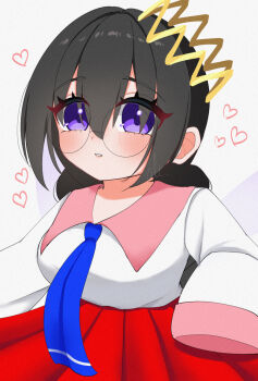 Rule 34 | 1girl, alt 0218, black hair, blush, commentary request, fairy, fairy wings, glasses, grey background, heart, highres, kirby (series), kirby 64, long hair, nintendo, parted lips, purple eyes, ripple star queen, signature, simple background, sleeves past fingers, sleeves past wrists, wings
