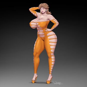 1girl breasts huge_breasts mario_(series) nintendo pinkdrawz princess_daisy super_mario_land