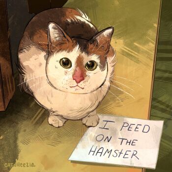 absurdres animal animal_focus artist_name cat catwheezie commentary english_commentary english_text highres looking_at_viewer no_humans original paper pet_shaming