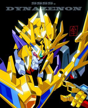 black_background copyright_name gridknight_(ssss.gridman) gridman_universe highres kaiser_gridknight leaning_forward looking_down mecha mutaguchi_hiroki no_humans open_hand robot science_fiction solo ssss.dynazenon super_robot upper_body visor