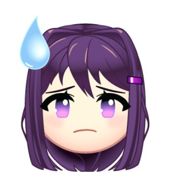 1girl artist_request chibi chibi_only doki_doki_literature_club emoji frown hair_ornament hairclip long_hair long_sidelocks looking_at_viewer lowres nervous_sweating official_art portrait purple_eyes purple_hair sidelocks solo sweat sweatdrop yuri_(doki_doki_literature_club)