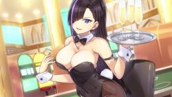 2girls animated ass bad_tag black_hair blonde_hair blue_eyes bouncing_breasts breasts cleavage dolphin_wave earrings green_eyes hair_over_one_eye helmet highres izumi_kiri jewelry kurose_minami large_breasts long_hair multicolored_hair multiple_girls necklace purple_hair rabbit_ears tagme two-tone_hair video