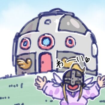 1girl angel angel_girl angewomon breasts digimon digimon_(creature) gerusyu head_wings house long_hair mask what wings