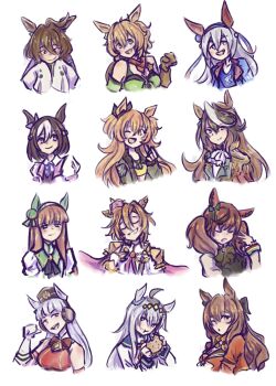 6+girls ac_(aircon) agnes_tachyon_(tach-nology)_(umamusume) agnes_tachyon_(umamusume) ahoge aiguillette animal_ears armband armor ascot badge bandeau blue_eyes blue_hairband blue_jacket blue_sailor_collar blue_shirt blunt_bangs blush bomber_jacket bow breasts brown_gloves brown_hair brown_hat brown_sailor_collar burger cape capelet closed_eyes closed_mouth collared_shirt cowboy_hat crown dog_tags dress ear_bow ear_covers ear_ornament ear_piercing ear_ribbon eating epaulettes food gloves gold_ship_(red_strife)_(umamusume) gold_ship_(umamusume) green_armband green_bandeau green_bow green_capelet green_eyes green_jacket grey_hair hair_between_eyes hair_bow hair_ornament hairband hat headband highres hime_cut holding holding_burger holding_food horse_ears horse_girl jacket lab_coat large_breasts long_hair long_sleeves looking_at_viewer maruzensky_(formula_r)_(umamusume) maruzensky_(umamusume) mayano_top_gun_(scramble_zone)_(umamusume) mayano_top_gun_(umamusume) medium_hair mejiro_mcqueen_(frontline_elegance)_(umamusume) mejiro_mcqueen_(umamusume) mini_crown multicolored_hair multiple_girls nice_nature_(poinsettia_ribbon)_(umamusume) nice_nature_(umamusume) oguri_cap_(starlight_beat)_(umamusume) oguri_cap_(umamusume) one_eye_closed open_mouth orange_eyes orange_hair piercing pillbox_hat pink_cape pink_crown purple_eyes red_armband red_dress red_eyes red_headband red_jacket red_serafuku red_shirt sailor_collar school_uniform serafuku sheriff_badge shirt short_hair short_sleeves silence_suzuka_(innocent_silence)_(umamusume) silence_suzuka_(umamusume) simple_background single_epaulette sleeveless sleeveless_dress sleeves_past_fingers sleeves_past_wrists smile special_week_(special_dreamer)_(umamusume) special_week_(umamusume) star_(symbol) streaked_hair striped_clothes striped_hairband symboli_rudolf_(emperor&#039;s_path)_(umamusume) symboli_rudolf_(umamusume) t.m._opera_o_(o_sole_suo!)_(umamusume) t.m._opera_o_(umamusume) taiki_shuttle_(umamusume) taiki_shuttle_(wild_frontier)_(umamusume) tamamo_cross_(umamusume) teeth twintails two-tone_hair two_side_up umamusume unworn_hat unworn_headwear upper_body upper_teeth_only very_long_hair vest white_ascot white_background white_gloves white_hair white_hairband white_shirt wristband