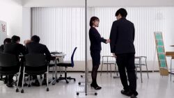 1boy 1girl animated assertive_female blazer bottomless censored character_request cum cum_in_pussy cumdrip fellatio jacket japanese_(nationality) jav name_tag nipples office_lady oral photo_(medium) public_restroom real_life sex shirt source_request split standing standing_on_one_leg standing_sex standing_split stealth_sex tagme vaginal video white_shirt