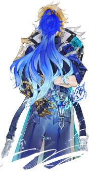 2boys ahoge blonde_hair covered_face flins_(genshin_impact) fur_trim genshin_impact highres kiss lantern long_hair long_sleeves male_focus meporing_world multiple_boys scar scar_on_arm sleeves_rolled_up varka_(genshin_impact) white_background yaoi