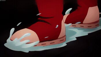 10s 1boy 1girl animated animated_gif anime_screenshot aoyama_yuuga aqua_bodysuit ashido_mina bodysuit boku_no_hero_academia colored_skin horns messy_hair pink_skin short_hair superhero_costume yellow_horns