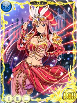 1girl armlet belladonna_(seiken_densetsu_3) blue_eyes bracelet breasts circle_of_mana isabella_(seiken_densetsu_3) jewelry jpeg_artifacts long_hair nail_polish necklace official_art red_hair seiken_densetsu sharp_nails sword_of_mana turban