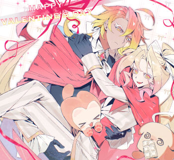 Rule 34 | > <, 2boys, @ @, ahoge, alternate costume, alternate eye color, alternate hair color, ascot, black gloves, black vest, blonde hair, bow, brooch, brothers, candy, cape, carrying, chocolate, chocolate bar, closed mouth, collared shirt, commentary request, cookie run, cookie run: tower of adventures, food, frown, gloves, gradient hair, hair bow, happy valentine, highres, jewelry, lemon curd cookie, lemon zest cookie, loafykins, long hair, long sleeves, male focus, multicolored eyes, multicolored hair, multiple boys, open mouth, pants, peacepnever, pink cape, pink eyes, pink hair, ponytail, princess carry, shirt, siblings, smile, sparkle, valentine, vest, white bow, white chocolate, white pants, white shirt, yellow eyes
