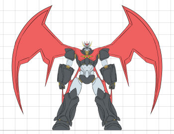 clenched_hands full_body highres horns looking_at_viewer mazinger_(series) mazinkaiser mazinkaiser_(robot) mecha mecha_focus mechanical_wings mobuseibihei no_humans pilder robot science_fiction solo standing super_robot wings yellow_eyes