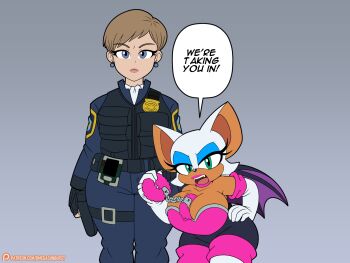 2girls animal_ears bat_ears bat_girl bat_wings blue_eyeshadow breasts closed_mouth commentary elbow_gloves english_commentary english_text eyeshadow fangs fuzzy_handcuffs gloves highres makeup multiple_girls omegasunburst open_mouth paid_reward patreon_logo pink_lips pov rouge_the_bat sonic_(series) sonic_x speech_bubble teeth third-party_source tongue topaz_(sonic) upper_teeth_only watermark web_address white_gloves wings