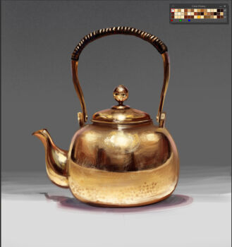 art_study color_guide commentary dudke_(dudkaart) english_commentary grey_background kettle no_humans object_focus original shadow