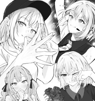 Rule 34 | 2girls, bang dream!, bang dream! it's mygo!!!!!, baseball cap, closed mouth, commentary, flower, greyscale, hashtag-only commentary, hat, highres, lilachinami, long hair, medium hair, microphone, misumi uika, monochrome, multiple girls, one eye closed, open mouth, rose, sidelocks, steam, sweat, togawa sakiko, wings