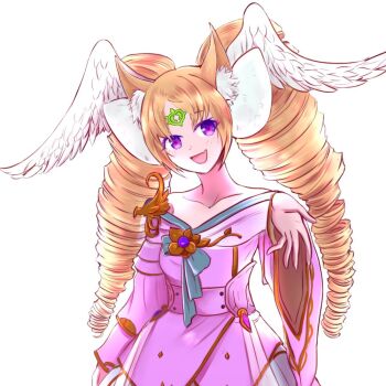 1girl 2021 animal_ears blonde_hair cat_ears cat_girl clavicles curly_hair head_wings indie_virtual_youtuber long_hair nikzkana solo sylatria white_background wings
