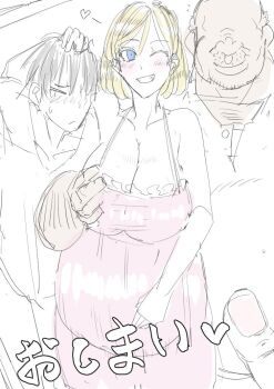 1girl 2boys blonde_hair breasts huge_breasts multiple_boys pregnant saber_ntrok ugly_bastard