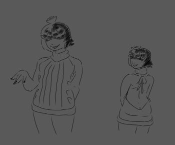 absurdres black_hair braces breasts flower grey_background hair_flower hair_ornament highres indie_virtual_youtuber looking_at_viewer looking_back mauve_&quot;minty&quot;_klein medium_breasts multicolored_hair nail_polish non-web_source open_mouth racoon_stripes rebelcapin simple_background teeth upper_body virgin_killer_sweater virtual_youtuber