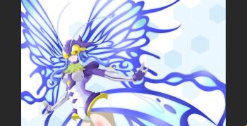 Rule 34 | 1girl, antenna, armor, armored gloves, armored leotard, blue eyes, breasts, bug, butterfly, butterfly wings, digimon, digimon (creature), digimon story: cyber sleuth, digimon story: cyber sleuth hacker's memory, female focus, gloves, headgear, helmet, highres, hudiemon, insect, insect wings, leotard, medium breasts, ph6xeivbgpimggg, shoulder armor, skirt, solo, solo focus, thick thighs, thighhighs, thighs, tinted eyewear, white background, wings, yellow-tinted eyewear