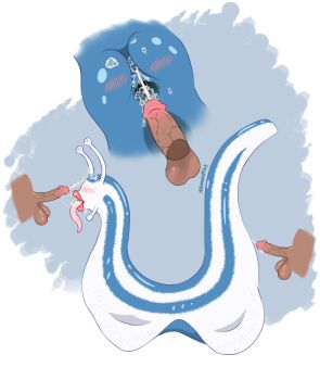 2boys alkanoid743 anal anus ass ass_focus blue_skin blush colored_skin cum cum_in_ass cum_in_mouth cum_on_body cum_string dark-skinned_male dark_skin double_penetration facial fellatio_gesture furry furry_female gaping gaping_anus highres katsuyu multiple_boys naruto_(classic) naruto_(series) naruto_shippuuden penis pov pussy red_lips slime_(creature) tongue tongue_out white_skin