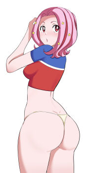 1girl ass blush breasts digimon digimon_adventure_02 highres looking_at_viewer pabsmikan pink_hair simple_background solo star_(symbol) tachikawa_mimi white_background