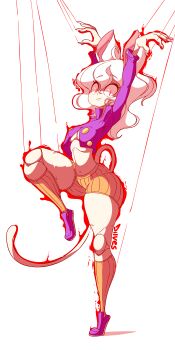 1girl animal_ears aura breasts cat_ears cat_tail curly_hair diives doll_joints highres hunter_x_hunter joints neferpitou puppet_strings red_eyes solo tail underboob white_hair