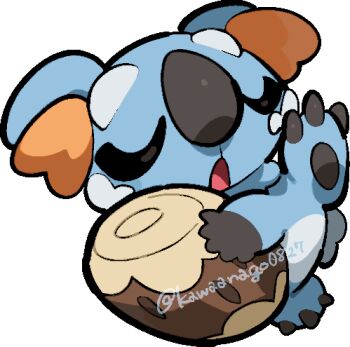 animal_focus chibi chibi_only closed_eyes commentary_request full_body gen_7_pokemon holding kawaanago komala log lowres nintendo no_humans open_mouth pokemon pokemon_(creature) pokemon_focus sleeping solo transparent_background twitter_username