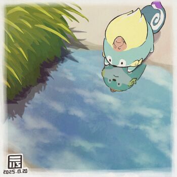 animal_focus closed_mouth dated highres no_humans reflection reflective_water solo tama-jii tensui_no_sakuna-hime water y_koichi