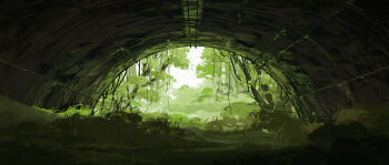 absurdres day gracile grass highres moss nature no_humans original overgrown plant scenery tree tunnel vines