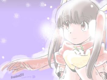 Rule 34 | 1990s (style), 1girl, 2015, 2016, artist name, black hair, gloves, happy, looking up, mato (mato-san no hon), multicolored hair, original, pig, red hair, retro artstyle, scarf, smile, snow, yellow gloves