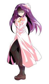 Rule 34 | 1girl, asakura rikako, black socks, bow, bow hairband, bowtie, brown pants, brown shoes, closed eyes, closed mouth, coat, commentary request, curtained hair, dairi, floating hair, from side, glasses, hairband, hand on own chest, hand up, highres, large variant set, loafers, long coat, long hair, long sleeves, looking at viewer, pants, phantasmagoria of dim.dream, pince-nez, pink bow, pink coat, pink hairband, pink shirt, purple hair, shaded face, shirt, shoes, simple background, socks, solo, standing, tachi-e, touhou, touhou (pc-98), transparent background, v-shaped eyebrows, variant set, very long hair, yellow bow, yellow bowtie
