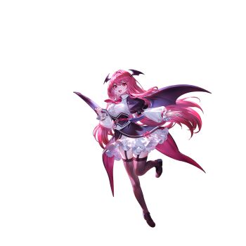 1girl adapted_costume belt black_shoes black_skirt black_thighhighs book breasts demon_wings full_body game_cg garter_straps head_wings highres holding holding_book koakuma leg_up long_hair long_sleeves looking_at_viewer necktie non-web_source official_art open_mouth petticoat puffy_long_sleeves puffy_sleeves red_eyes red_hair red_necktie second-party_source shoes skirt smile solo standing standing_on_one_leg thighhighs thighs touhou touhou_gensou_eclipse transparent_background u_u_zan underbust very_long_hair wings