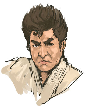 1boy brown_hair dougi game_console highres male_focus manly nameo_(judgemasterkou) portrait project_x_zone_2 sega sega_saturn segata_sanshirou short_hair solo thick_eyebrows